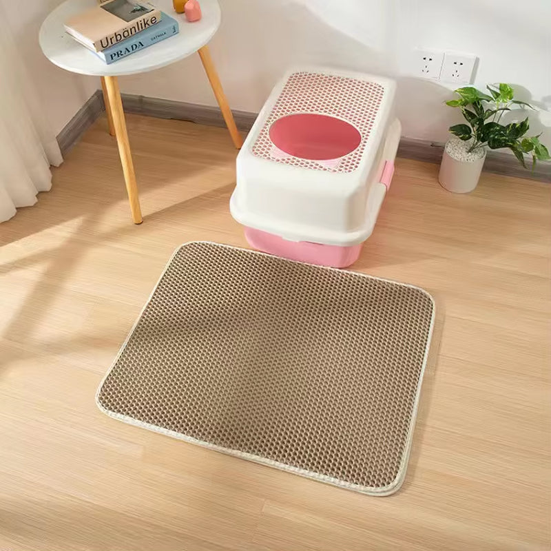 Cat Litter Mat Waterproof Urine Proof Kitty Litter Mat Honeycomb Double Layer Litter Box Mat Skidproof Soft EVA Cat Litter Mat